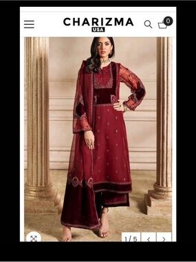 Women's Maroon Embroidered Wedding Dress